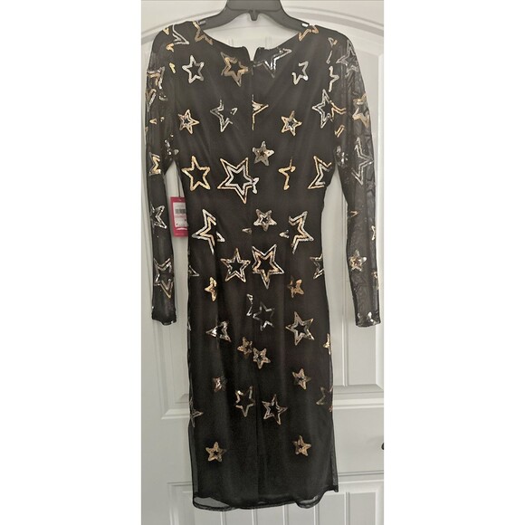 Vince Camuto Women's Sequined Stars Mesh Bodycon Dress Cocktail Party Black 10 - Picture 9 of 12